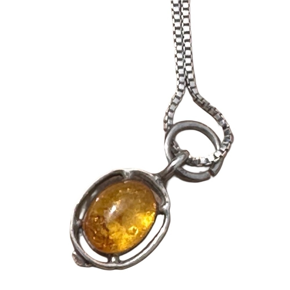 Vintage Natural Solitaire Baltic Amber Necklace 925 Sterling Silver Indonesia - Picture 11 of 16